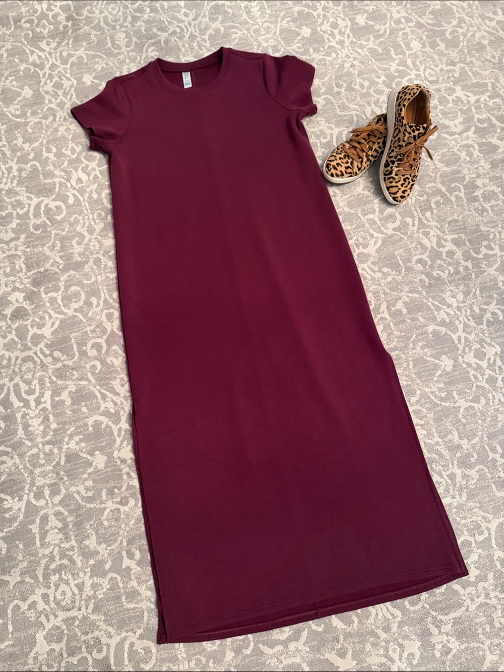 SPANX Burgundy Short-Sleeve Maxi Dress